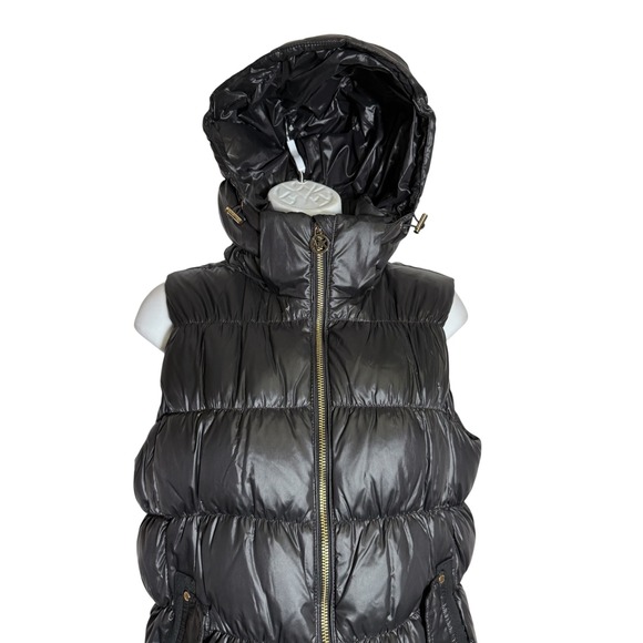 Michael Kors Womens Black Puffer Vest‎ Full Zip Sleeveless Hooded Jacket S - Picture 4 of 9